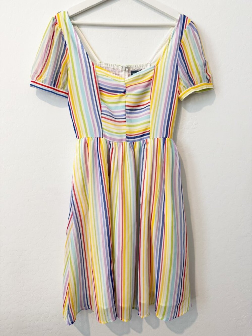ModCloth Love Charm Dress Size XS Rainbow Striped Fit and Flare Retro Whimsical